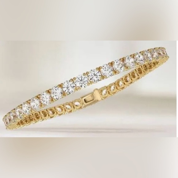 14K Gold and Sterling Silver Tennis Bracelet With Simulated Stones 6” - Picture 4 of 5